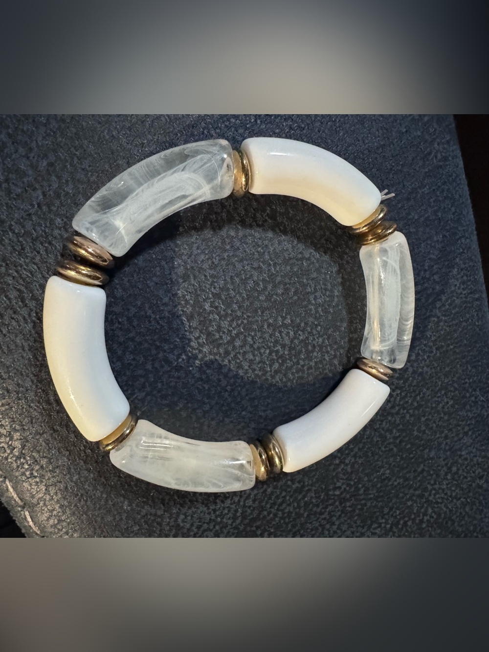 White Bead Stretch Bracelet - Unbranded Elegant Resin & Metal Accent Bracelet